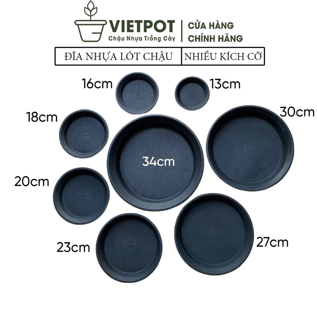 Đĩa nhựa mỏng nhẹ lót chậu cây VIETPOT, màu đen, cho cây cảnh,