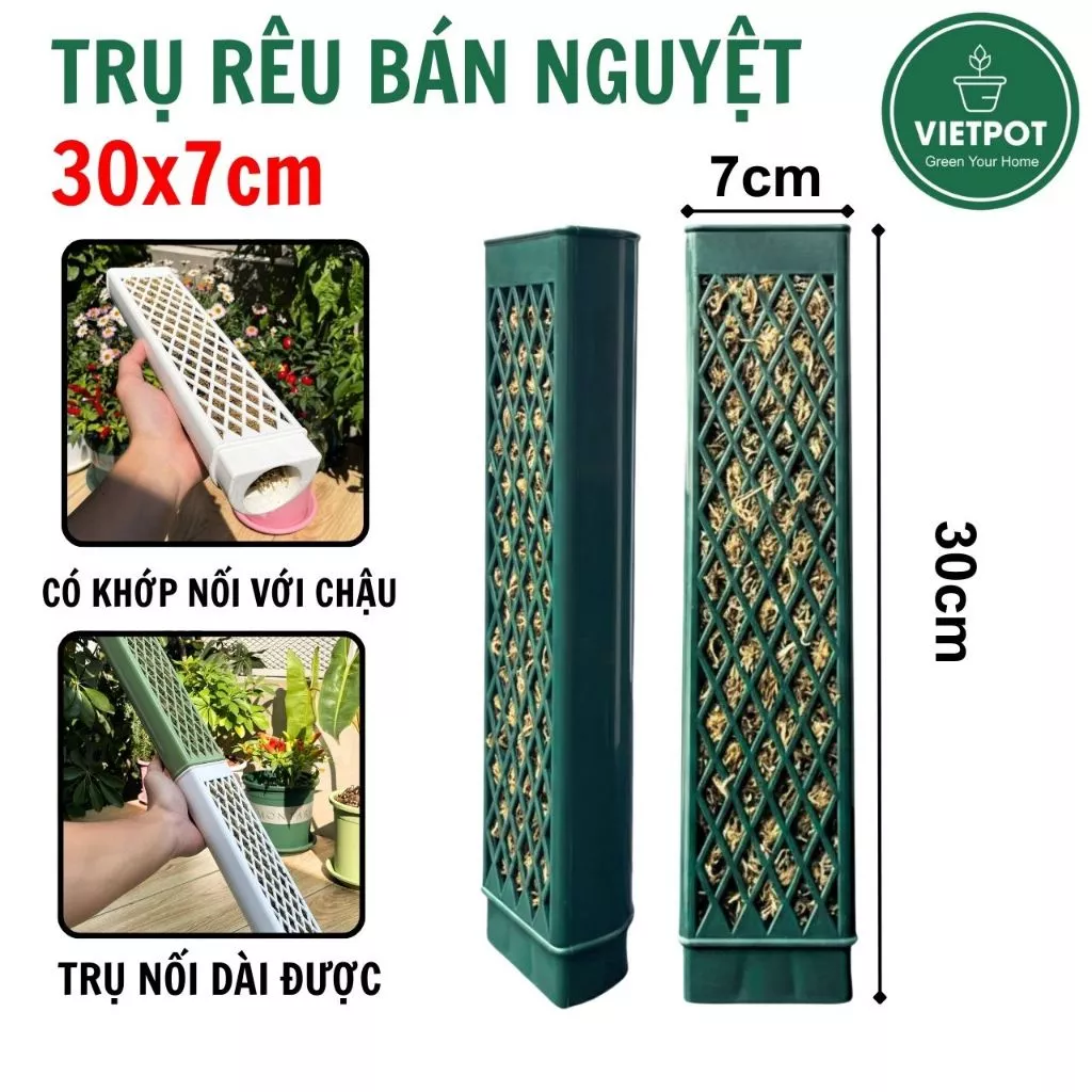 Trụ rêu bán nguyệt VIETPOT, 30x7cm, có khớp nối, cho các cây leo, kiểng lá Monstera, Philodendron